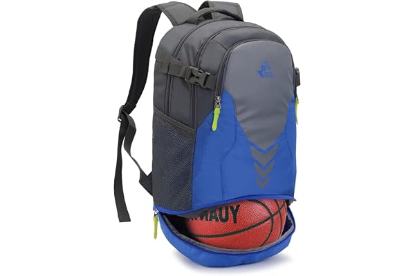 Bseash Sac à Dos de Basket-Ball athlétique léger de 35L, Sac à Dos de Gymnastique Multifonctionnel avec Compartiment pour Ballon au Fond, adapté au Ballon de Volley-Ball, de Football et de Soccer.