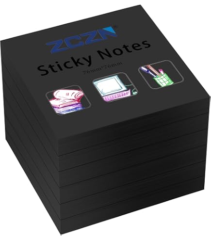 Lot De 4 Blocs Notes Autocollants Noirs - 76x76 Mm, 200 Feuilles - Papier Adhésif Repositionnable - 4