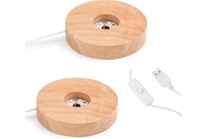 LIFEJXWEN 2 Pezzi Base Luminosa in Legno, Base Luminosa a Led in Sfera di Cristallo, Base Luminosa LED Warm Light per L'Arte del Vetro, Supporto Base per Schermata di Cristallo Alimentato da USB