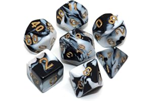 CREEBUY, Set di dadi poliedrici bianchi e neri per dungeon e dragons, D&D pathfinder, set di 7 dadi per giochi di ruolo, con sacchetto