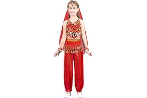 ranrann Vestido Danza del Vientre Lentejuelas para Niña Disfraz Princesa Árabe Conjunto de Baile India Costume Disfraz Fiesta Traje de Actuación Dancewear