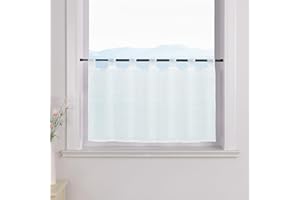 ESLIR Zazdrostka z pętelkami, do kuchni, bistro, przezroczysta, krótka, woal, biała, szer. x wys. 30 x 90 cm, 1 szt