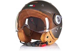 WYXAXNM Casco Moto Retro, ECE Homologado Abierta Medio Jet Casco, Casco Scooter con Visera para Hombres y Mujeres Casco Motociclista Vintage para Ciclomotor Harley Cruiser Chopper M-XL (55-61cm)