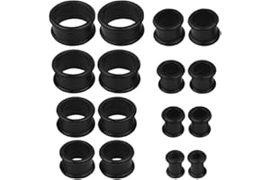 LEEQ 16 Stück Silikon Edelstahl Fleisch Tunnels Ohrdehner Plug Körper Piercing Expander, Schwarz