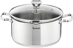 Tefal A7054463 Faitout, Induction, Couvercle filtrant en verre, Acier inoxydable 18/10, 20 cm, Garantie 10 ans, Base 3 couches, Casserole, Duetto