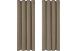 Deconovo Zasłony zaciemniające z izolacją termiczną i przelotkami, nowoczesne wzornictwo z oczkami dla chłopców, 168 x 138 cm (szerokość x wysokość), szarobrązowe, 2 sztuki
