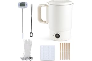 Yuning Derretidor de Cera Eléctrica para Hacer Velas, Olla de Fusión de Cera, Kit de Fabricación de Velas para Adultos Incluido: 800ML Olla Eléctrica, Mechas, Adhesivos, Centrador,Cuchara y Termómetro