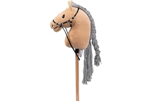 BEJOY Cavallo con cavallo, cavallo in legno, cavallo di peluche per equitazione, per bambini, con cavezza e corda, kaki