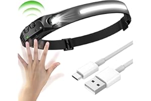 SERDA-RUN 1PCS LED Lampe Frontale 230 Degres, LED Frontale COB+XPE 5 Modèles, LED Lampe Frontal à Capteur, 230 Lampe Frontale à LED Etanches USB Rechargeables, Frontale LED pour Course, Cyclisme, Réparation