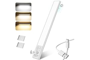 Thlevel Luz de Armario Sensor Movimiento 30CM Recargable Luce Nocturna Lampara LED Adhesiva con Tres Colores Infinitamente Regulables para Gabinete Pasillo Sótano Cocina Escalera