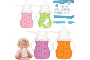 ARAGALLANT Quetschbeutel für Kleinkinder, Wiederverwendbare Silikon Babybrei Beutel, Nachfüllbare Silikon-Beutel, Babynahrungsbeutel Aufbewahrung 5.5 oz/156 ml für Kinder Hausgemachte Pürees, Smoothies