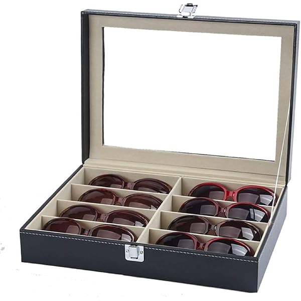 CO-Z Boîtier Des Lunettes En PU Cuir - Organisateur 8/12 Compartiments Avec Verrou