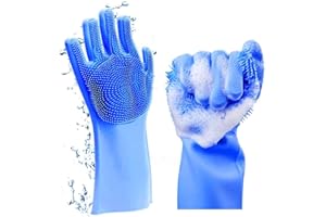 LOUIS DONNÉ Louis Donne Silicone Gloves, Reusable Wash Scrubber, Heat Resistant Cleaning Tool, Great for Household, Dishwasher, Washing Car, Pet Hair Care and Massage - Blue a Pair