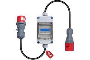 CPROSP Mobil elmätare 3-fas, 16 A, 400 V, digital elmätare med CEE-uttag och koppling, 3-fas med återställningsfunktion, 3 m kabel, för husvagnar
