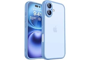 CANSHN Funda para iPhone 16 (6.1 Pulgadas), [Protección Total de La Cámara] Carcasa Fondo Mate Translúcido,Azul Claro
