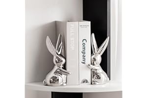 JUZAI Serre-Livres Décoratifs en Céramique, Serre-Livres Amusants, Butées pour étagère en Forme de Lapin