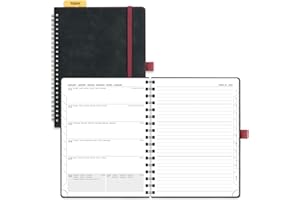 POPRUN Agenda Settimanale 2024 Spirale 22 x 16,5 cm, 1 Pagina a Settimana con 1 Pagina di Appunti, Righello Segnolibro, Copertina Morbida in Pelle PU, Carta da 100 gsm Certificata FSC®, Nero