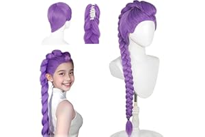 BAISHUWU Parrucca Hun-ter Cosplay Per Bambini, Parrucca Lunga con Treccia Viola, Parrucca a treccia lunga viola, Trecces Viola Realistiche Accessoris Cosplay Per Halloween, Feste Di Carnevale (M4)