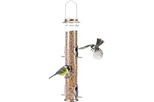 Urban Deco Metall-Vogelfutterspender, Röhren-vogelfutterhaus zum aufhängen, strapazierfähig, vogelfutterstation mit 6 Futterstellen, wetterfest und wasserabweisend(Grünkupfer)