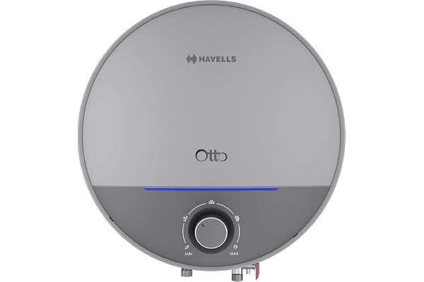 Havells Otto 25 Litre Storage Water Heater(Geyser) Temp. Sensing LED Indicator Anti Rust Tank With Shock Safe Plug 5 Star Warranty: 7 Year on Tank Free Installation & Flexi Pipes (Silver Grey)