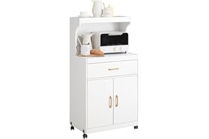 SoBuy mobile cucina salvaspazio con piano di lavoro, carrello con ruote con cassetto e anta, credenza bianca per microonde e dispensa, mobiletto per cucina 62x119x40 cm FSB12-W