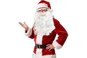 SAIIURV 3 Piezas Disfraz Papa Noel Premium para Adultos, Traje Completo con Barba, Peluca para disfrazarse de Papá Noel, Mago Profeta Mayor para Fiesta, Santa Claus Accesorios de Disfraz (Blanco)