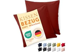 ‎BLUMTAL Blumtal Kissenbezug 50 x 50 cm im 2er Set weich - Oeko-TEX zert. Mikrofaser Kopfkissenbezug 50x50 cm - Kissenhülle 50x50 cm - 50x50 cm Kopfkissenbezug waschbar - Kopfkissen Bezug 50 x 50 Aurora Rot