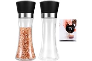 DHISPERARES 2 Piezas 190 ML Molinillo Pimienta Manual, Grosor Ajustable Molinillo Especias, Cristal Transparente y Acero Inoxidable Molinillo Sal y Pimienta, Adecuado para Especias, Pimienta, Sal y Chile