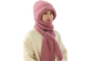 RUVE Integrated Ear Protection Windproof Cap Scarf, Winter Warm Knitted Hat Scarf, Thickening Beanie Hat Scarf