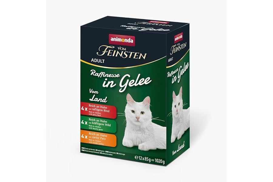 animonda Vom Feinsten Katzenfutter in Gelee Mix vom Land (12 x 85 g) | Katzen Nassfutter mit Taurin und Vitamin D3, ohne Zusatz von Soja, Zucker und Konservierungsstoffen, 12 Portionsbeutel á 85g