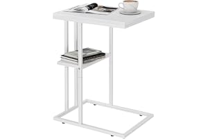 Sidobord C-Form, Soffa Bord, Litet Laptopbord, Säng, Träighet, Rent Vitt