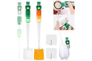 lomdung 2 Stücke 5 In 1 Flaschenbürste Lang mit Griff, Multifunktionale Flaschenbürsten Reinigungsbürste mit 2 Stücke Haken, Reinigungsbürste für Wasserflaschen Babyflaschen Trinkgläser