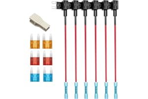 Gebildet 6Stück 12V 24V Kleiner Add-a-Circuit-Sicherungshahn mit Schrumpfklemmen, ATM Kleiner Huckepack-Flachsicherungshalter mit Kabelbaum, 6Stück Sicherung (5A/10A/15A) und Sicherungszieher