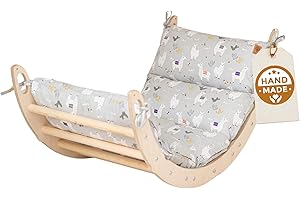 WoodsCraft Kletterbogen mit Kissen - Holz Klettergerüst Indoor - Hypoallergen Kissen für Kletterbogen, Holzwippe, Bogenwippe - Montessori Kletterspielzeug - Baby Klettern Indoor - Wippe Kinder