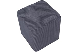 LOVIVER Cubierta de otomano de Estiramiento Fundas de Taburete Rectangular Fundas de Estiramiento de reposapiés otomano con Parte Inferior elástica, Lavable - Gris