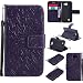 Produktbild Lonchee LG K4 (4,5 Zoll) Leder Wallet Tasche Brieftasche Schutzhülle , Sonnenblumen geprägten Muster Design Hochwertige PU Leder Folio Tasche Case Hülle im Bookstyle mit Standfunktion Kredit Kartenfächer (lila)