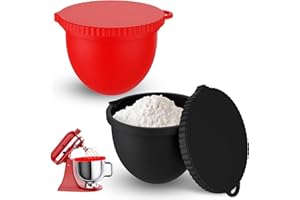 XYDDXBS KitchenAid Schüssel/Rührschüssel – Einlagen mit Deckeln, kompatibel 5 Qt / 4,8 L; 2er-Set Schwarz+Rot; spülmaschinen- & gefriergeeignet; für Teig, Kuchen & Kekse