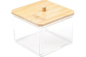 Greyoe Dispensador Discos Algodon, Organizador Baño, Hecho de Material PS, con Cubierta de Madera, a Prueba de Polvo y a Prueba de Humedad, para Sala de Estar, Dormitorio, Baño