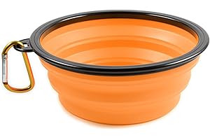 PhoneNatic Gamelle pliable en silicone pour chien et chat avec mousqueton - Orange - XL - 1000 ml