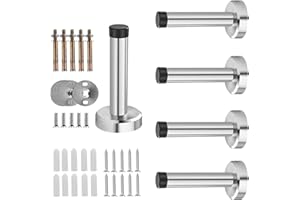 DQZSY 5 Pack Stainless Steel Safty Door Stopper, Modern Door Stop, Hardware Pack Heavy Duty Wall Mounted Rubber Buffer Bumper with Screws and Drywall Anchors
