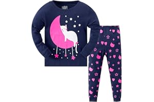 MIXIDON Mädchen Schlafanzu Baumwolle Kinder Langarm Pyjama 98 104 110 116 122 128 134 140 146