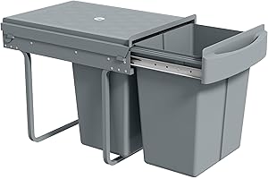 HOMCOM Cubo de Basura bajo Fregadero, Cubo de Basura Cocina, 2 Contenedores de Reciclaje Extraíble, 20L+20L, Deslizamiento Suave, Asa, Tapa con Patrón de Diamante, Gris