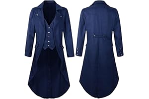 Duohropke Viktorianische Steampunk Jacke für Herren Vintage Gothic Piraten Slim Fit Frack Wikinger Renaissance Karneval Halloween Weihnachten Uniform Kostüm