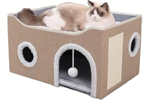 ERNAN Lit Niche Chat d’intérieur.Maison pour Chat. Niche Interieur avec Coussin Amovible Lavable rembourré,pour Que Les Chats puissent Dormir, se Cacher, s'ébattre et se gratter (Kaki, M)