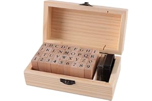 TOULOUBE Wooden Rubber Stamps Kit, 36pcs Alphabet Rubber Stamps Letters and Symbols Set, Craft Ink Stamp Stamper Seal Set with Wooden Storage Box - for Card Making, DIY Planner, Scrapbooking and Arts & Crafts