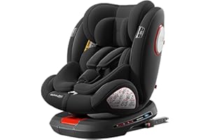 Veitoalioy Seggiolino auto per Bambini con Rotazione 360°, Regolabile Rivolto in e posteriore seggiolino, Cuscino testa regolabile, Altezza e inclinazione regolabili (Black without Pedal stand)