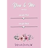 Selfmade Jewelry Armbänder Damen Herz 2er Set Makramee Armbändchen mit Herzchen Handgemacht Inkl. Geschenk-Karte