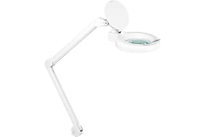 Showlite LL-6085D LED Lupenleuchte 8W 5 Dioptrien (Lupenlampe, 12,5 cm Linse, 60 SMD LEDs, 2,25-fache Vergrößerung, Tischklemme) weiß