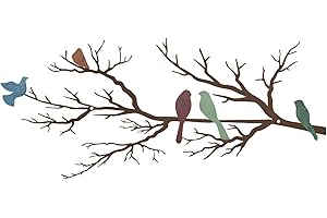ESTART Metal Birds Wall Art, Metal Vivid Birds on Branch Silhouette Wall Decor Leaves with Bird Outdoor Hanging Wall Sculpture for Living room Bedroom Balcony Garden (Colorful, Large)