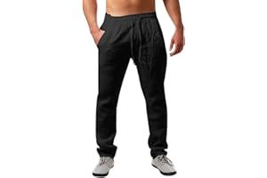Runcati, Pantaloni da Uomo in Lino, in Tinta Unita, Leggeri, con Taglio Largo, Coulisse, per Vacanze, Spiaggia, Uso Quotidiano